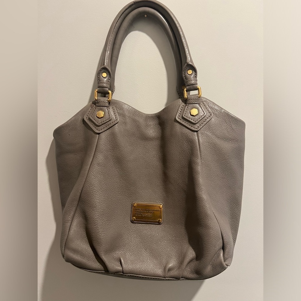 Auth MARC BY MARC JACOBS Classic Q Fran - Gray Leather Tote Bag USED